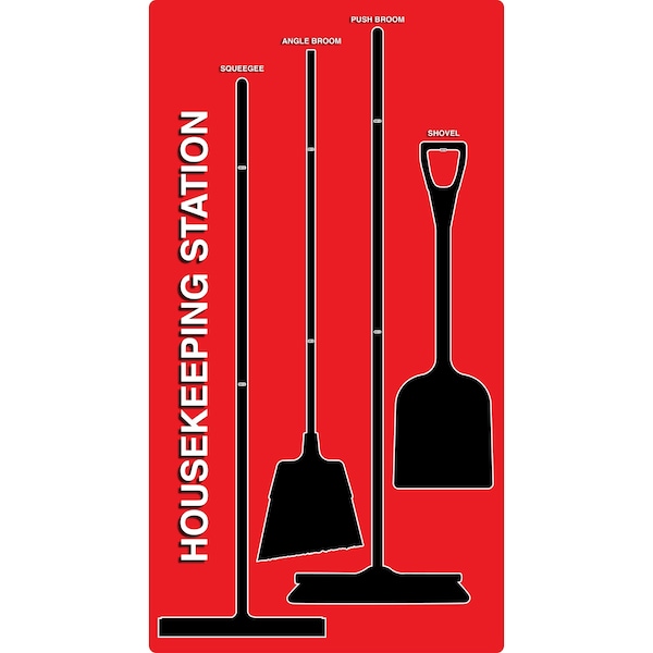 5S Housekeeping Shadow Board Broom Station Version 6 - Red Board / Black Shadows No Broom